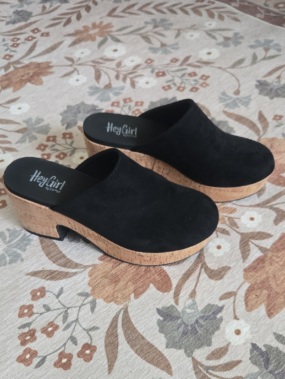 Black Hey Girl Corky Clog Faux Suede Size 8